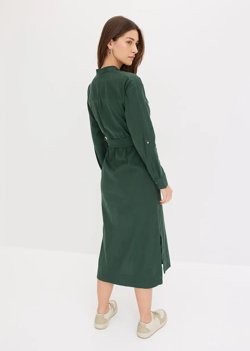Bonprix Lässiges Kleid Mit Bindegürtel Und Langen Schlitzen - Grün