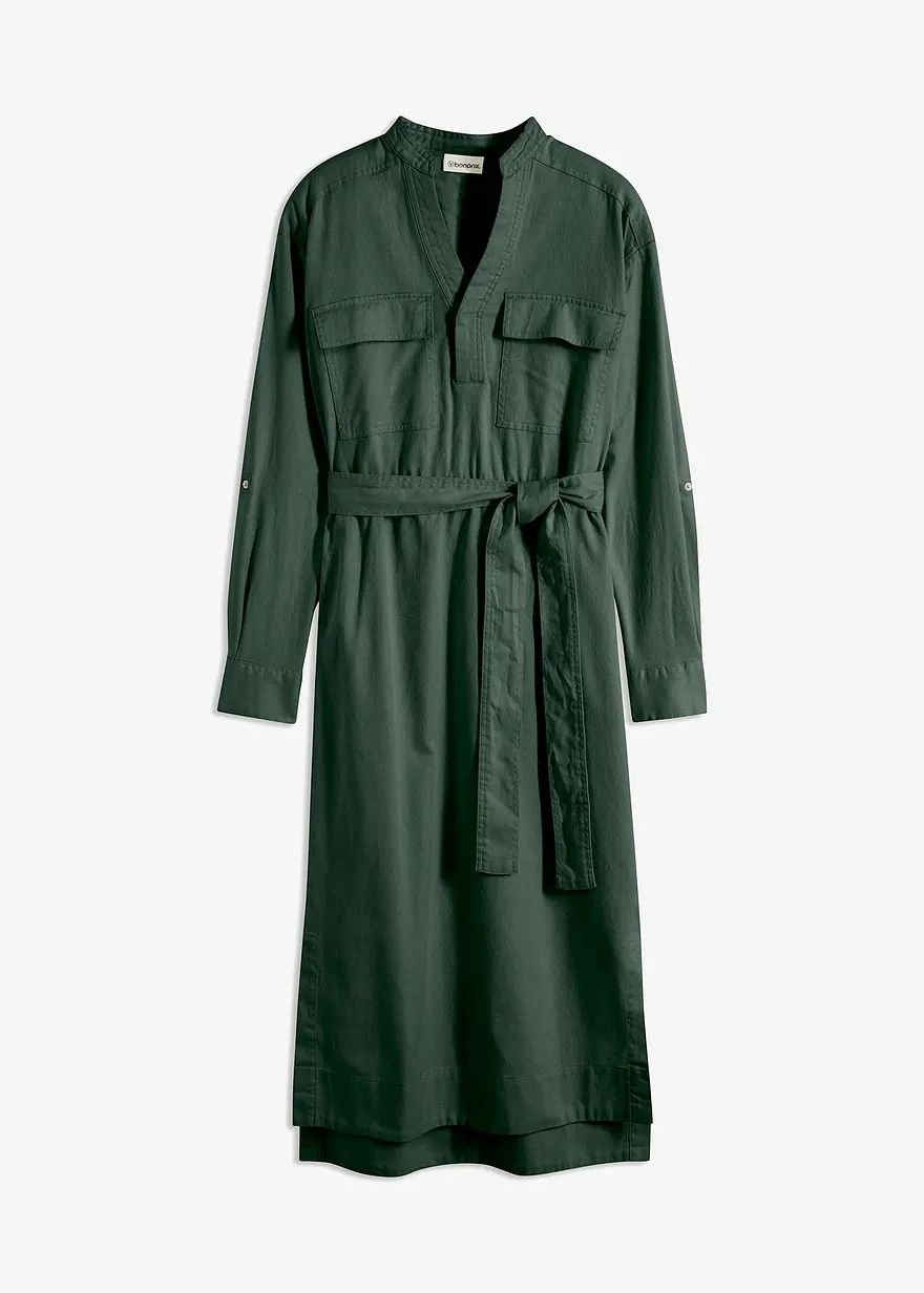 bonprix Lässiges Kleid mit Bindegürtel und langen Schlitzen - grün