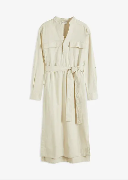 bonprix Lässiges Kleid mit Bindegürtel und langen Schlitzen - beige