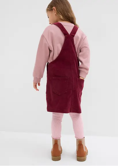 Bonprix Lässiges Mädchen Cord-Stretch-Latzkleid Mit Taschen - Rot