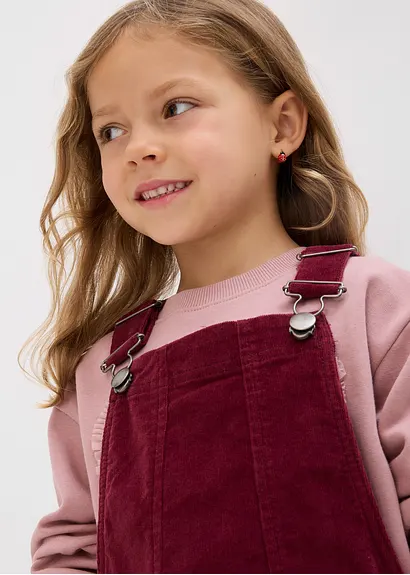 Bonprix Lässiges Mädchen Cord-Stretch-Latzkleid Mit Taschen - Rot