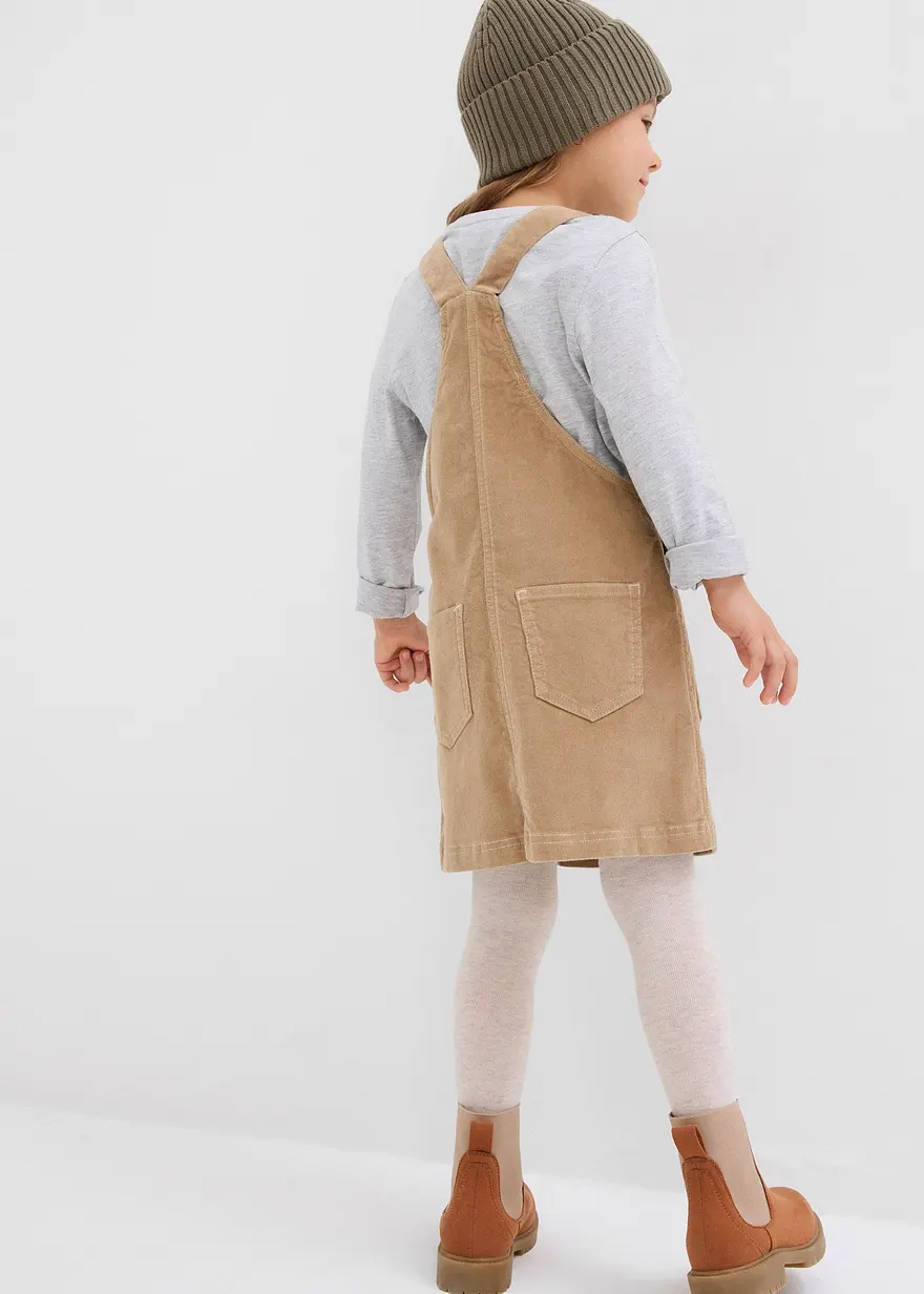 Bonprix Lässiges Mädchen Cord-Stretch-Latzkleid Mit Taschen - Beige