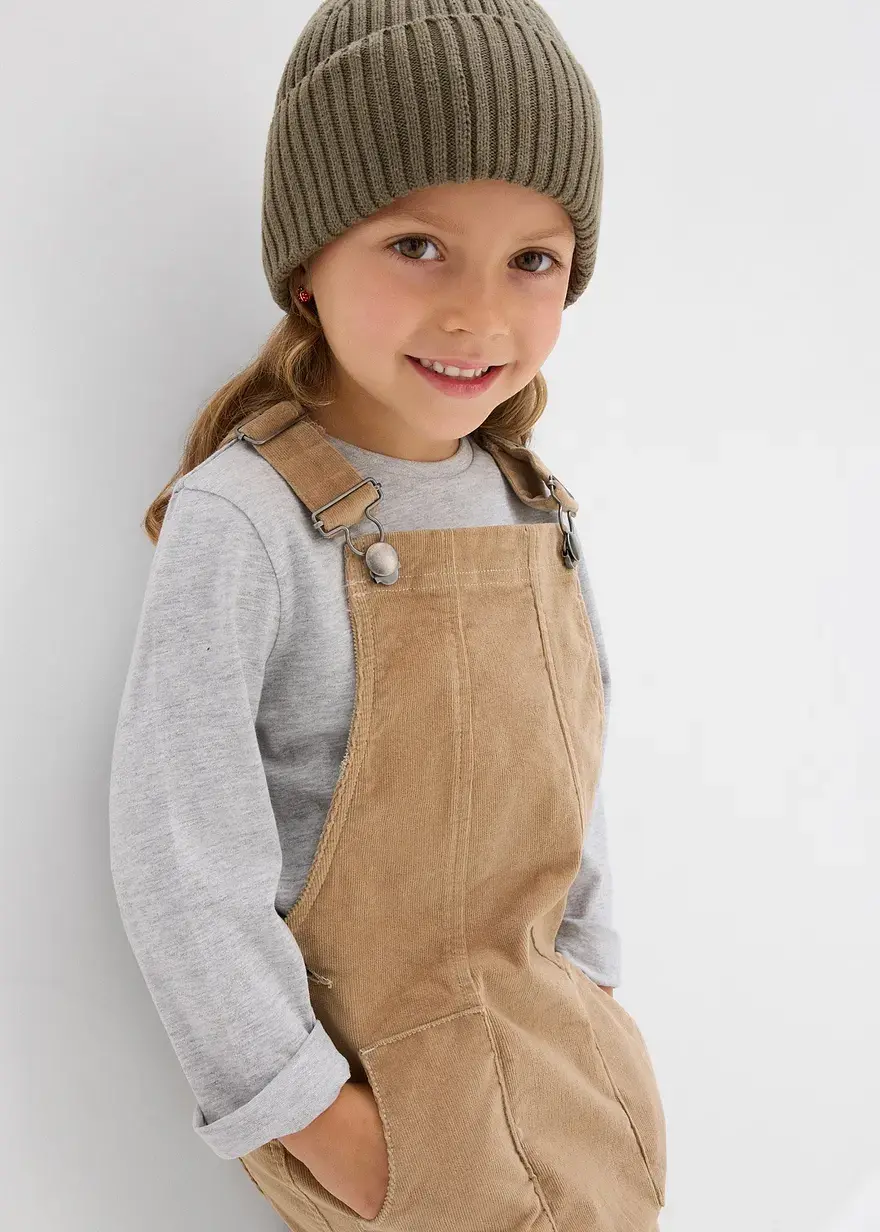 Bonprix Lässiges Mädchen Cord-Stretch-Latzkleid Mit Taschen - Beige