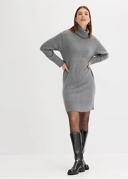 Bonprix Lässiges Mini-Strickkleid Mit Rollkragen - Grau - Damen