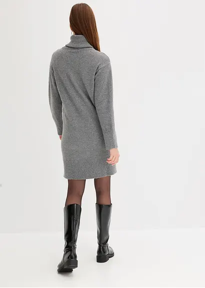 Bonprix Lässiges Mini-Strickkleid Mit Rollkragen - Grau - Damen