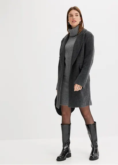 Bonprix Lässiges Mini-Strickkleid Mit Rollkragen - Grau - Damen