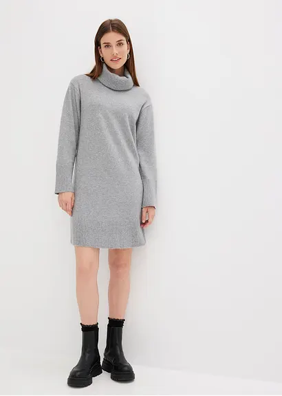 Bonprix Lässiges Mini-Strickkleid Mit Rollkragen - Grau - Damen