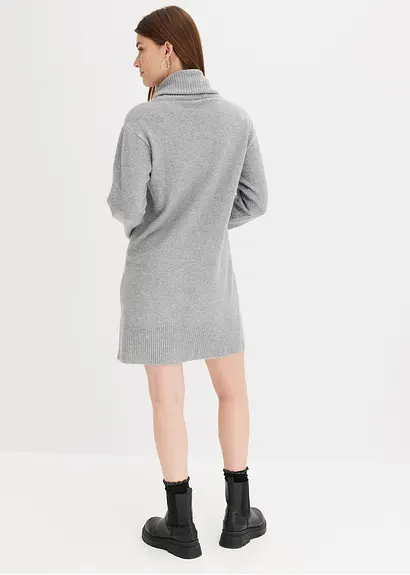Bonprix Lässiges Mini-Strickkleid Mit Rollkragen - Grau - Damen