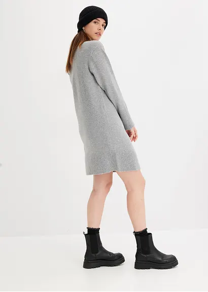 Bonprix Lässiges Mini-Strickkleid Mit Rollkragen - Grau - Damen
