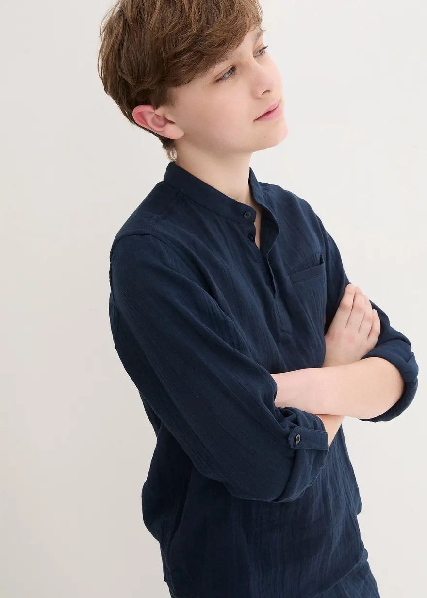 Bonprix Lässiges Musselin Set Mit Hemd Und Hose - Dunkelblau