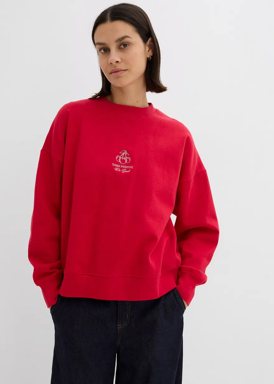 Bonprix Lässiges Oversize-Sweatshirt Mit Stickerei Und überschnittener Schulter