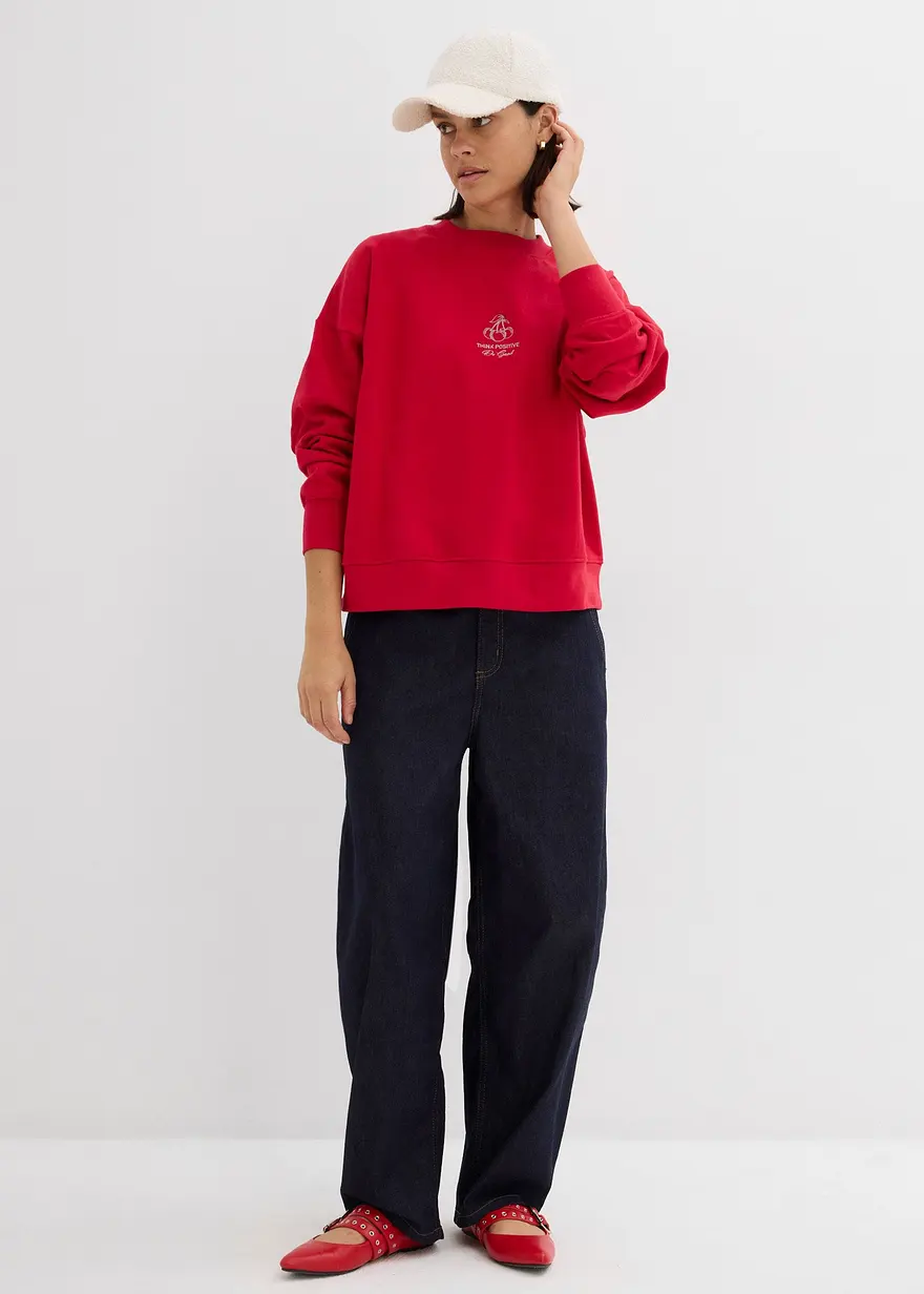 Bonprix Lässiges Oversize-Sweatshirt Mit Stickerei Und überschnittener Schulter