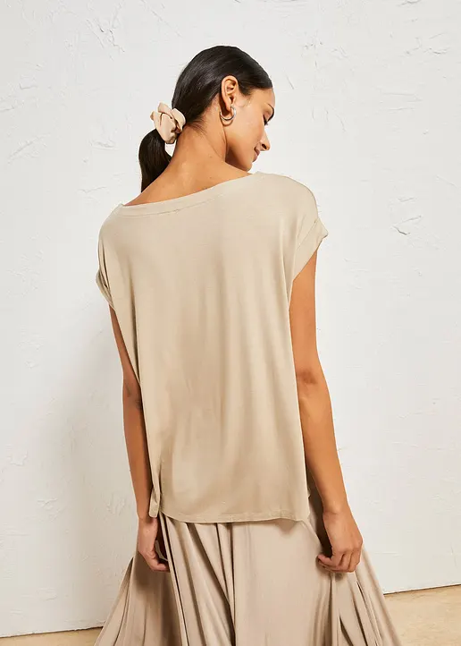 Bonprix Lässiges Oversize T-Shirt Aus Fließender Viskose - Beige - Damen