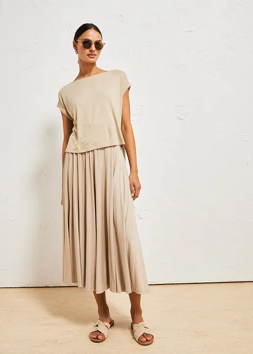 Bonprix Lässiges Oversize T-Shirt Aus Fließender Viskose - Beige - Damen