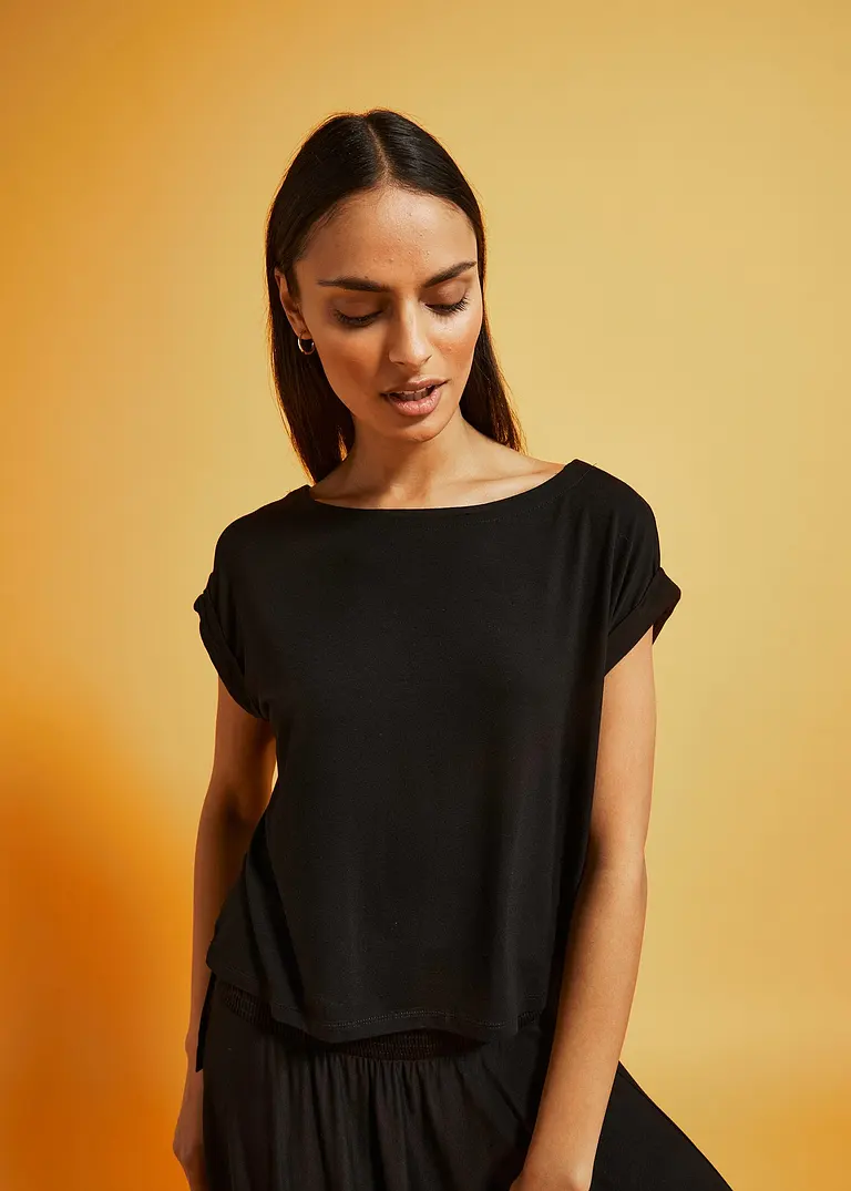 Bonprix Lässiges Oversize T-Shirt Aus Fließender Viskose - Schwarz