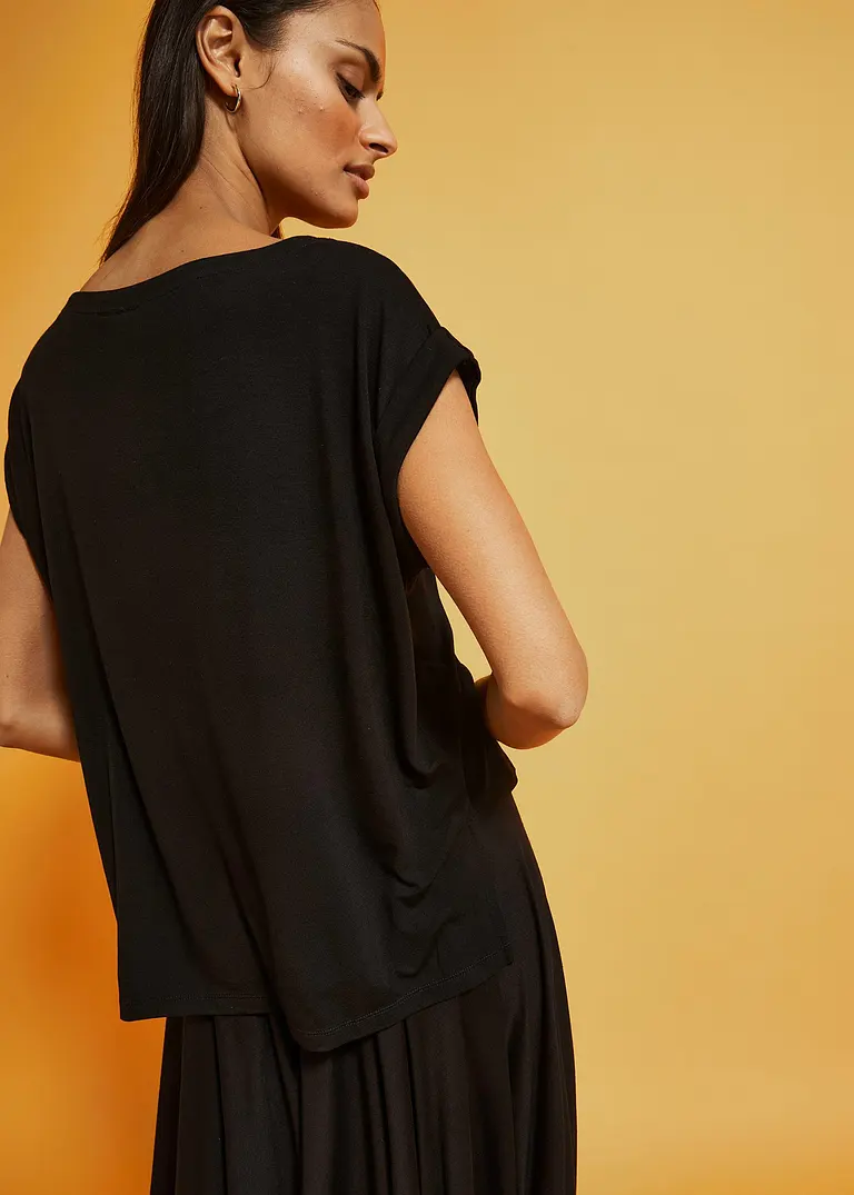 Bonprix Lässiges Oversize T-Shirt Aus Fließender Viskose - Schwarz