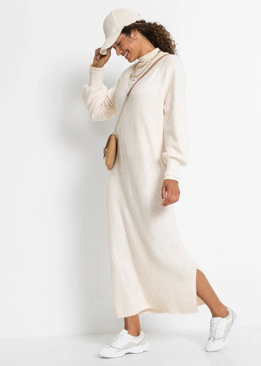 Bonprix Lässiges Oversized Strickkleid In Maxilänge Mit Leichten Ballonärmeln