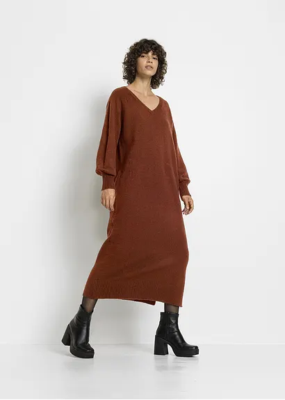 Bonprix Lässiges Oversized Strickkleid In Maxilänge Mit Leichten Ballonärmeln