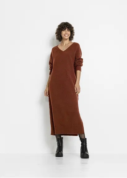 Bonprix Lässiges Oversized Strickkleid In Maxilänge Mit Leichten Ballonärmeln