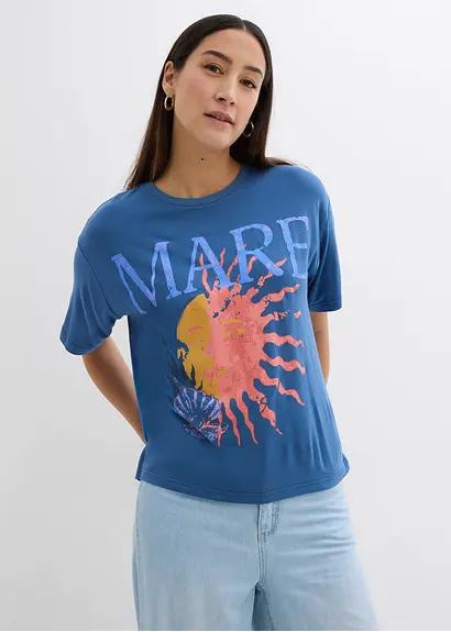 Bonprix Lässiges Oversized T-Shirt Mit Aufdruck - Blau - Damen