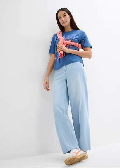 Bonprix Lässiges Oversized T-Shirt Mit Aufdruck - Blau - Damen