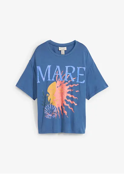 Bonprix Lässiges Oversized T-Shirt Mit Aufdruck - Blau - Damen