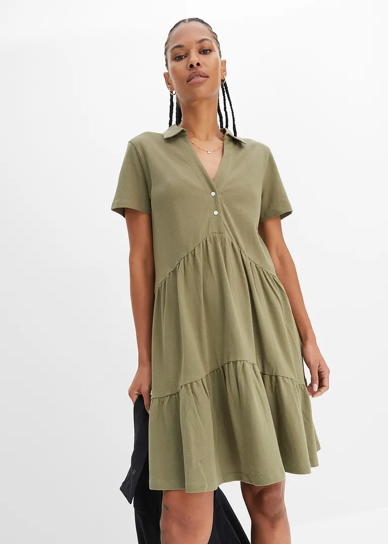 Bonprix Lässiges Shirtkleid Mit Polokragen - Grün - Damen