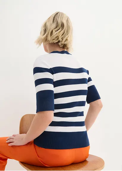 Bonprix Lässiges Strick-Shirt Mit Streife - Blau - Damen