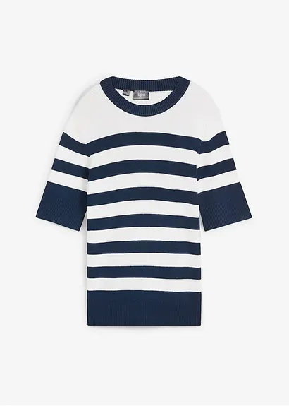 bonprix Lässiges Strick-Shirt mit Streife - blau - Damen