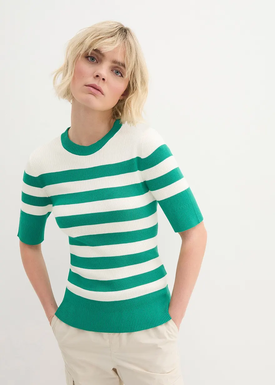Bonprix Lässiges Strick-Shirt Mit Streife - Grün - Damen