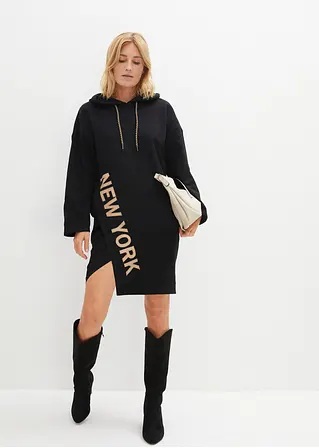 Bonprix Lässiges Sweatkleid Aus Reiner Bio-Baumwolle Mit Strass - Schwarz