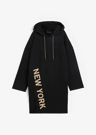 bonprix Lässiges Sweatkleid aus reiner Bio-Baumwolle mit Strass - schwarz