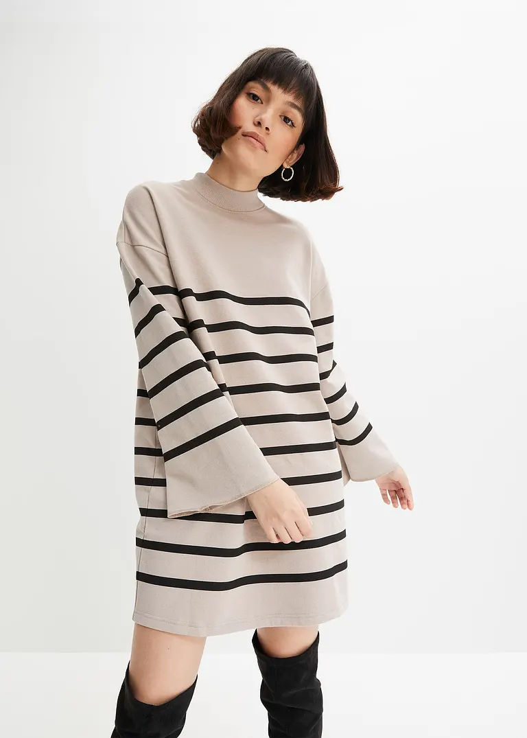 Bonprix Lässiges Sweatkleid Im Angesagten Streifen-Look - Grau