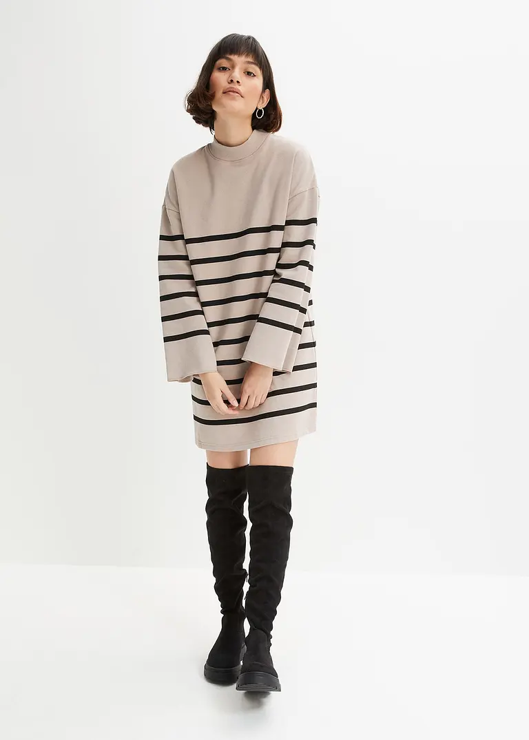 Bonprix Lässiges Sweatkleid Im Angesagten Streifen-Look - Grau