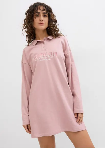 Bonprix Lässiges Sweatkleid Mit Polokragen Und Langen Ärmeln - Rosa