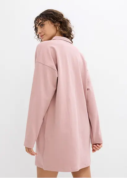 Bonprix Lässiges Sweatkleid Mit Polokragen Und Langen Ärmeln - Rosa