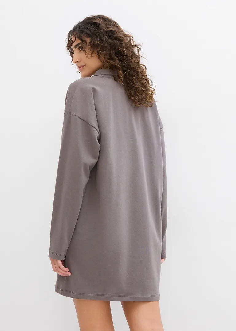 Bonprix Lässiges Sweatkleid Mit Polokragen Und Langen Ärmeln - Grau