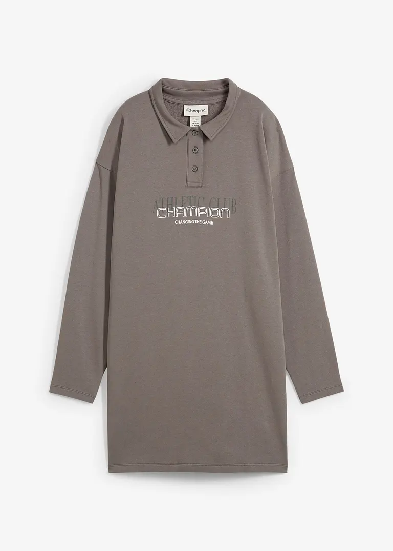bonprix Lässiges Sweatkleid mit Polokragen und langen Ärmeln - grau