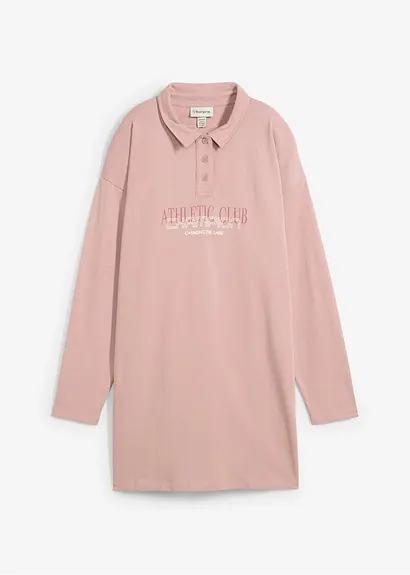 bonprix Lässiges Sweatkleid mit Polokragen und langen Ärmeln - rosa