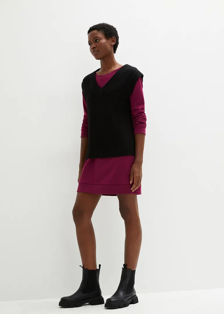 Bonprix Lässiges Sweatkleid Mit Rippbund - Lila - Damen