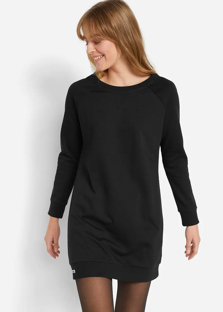 Bonprix Lässiges Sweatkleid Mit Rippbund - Schwarz - Damen