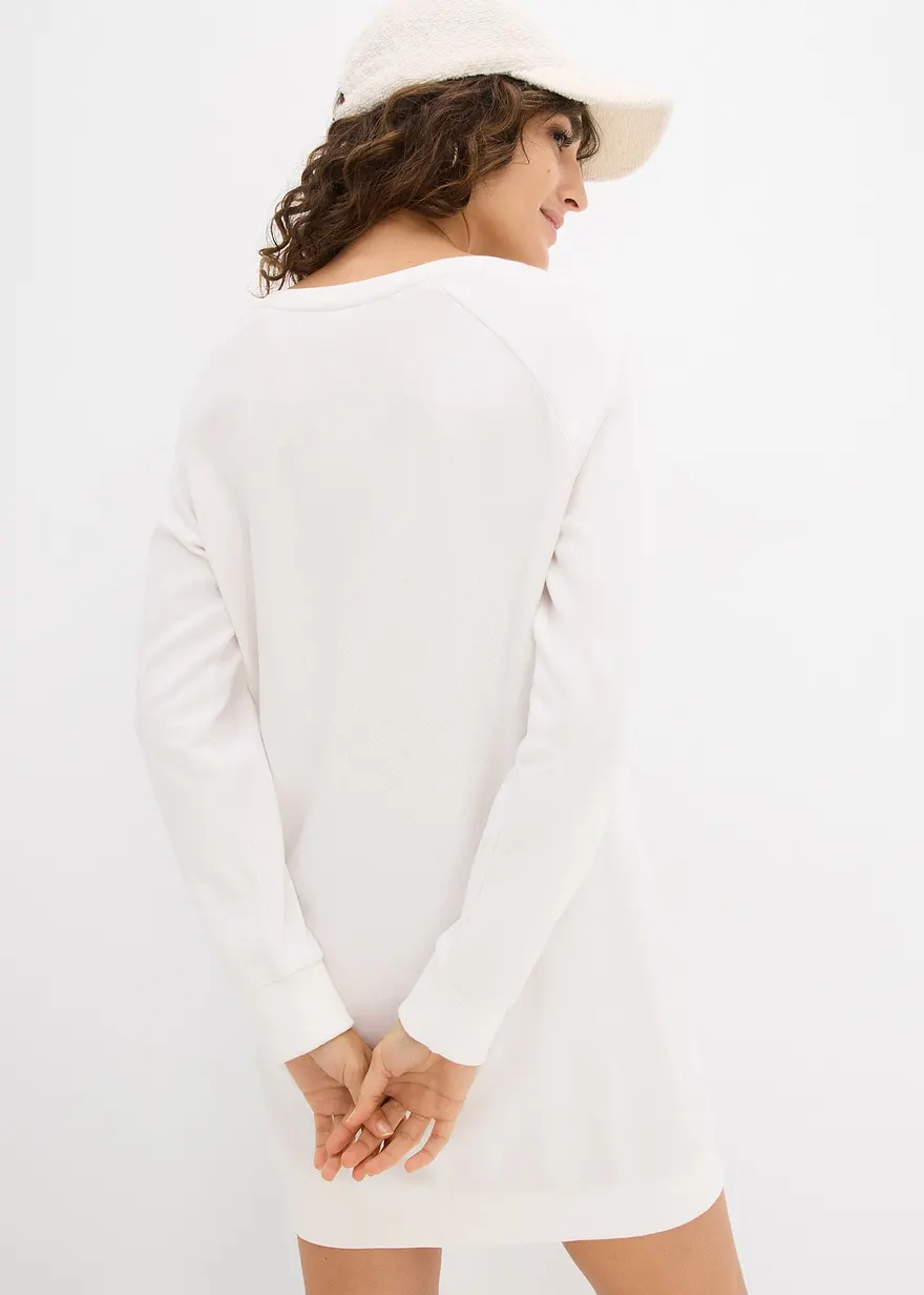 Bonprix Lässiges Sweatkleid Mit Rippbund - Weiß - Damen