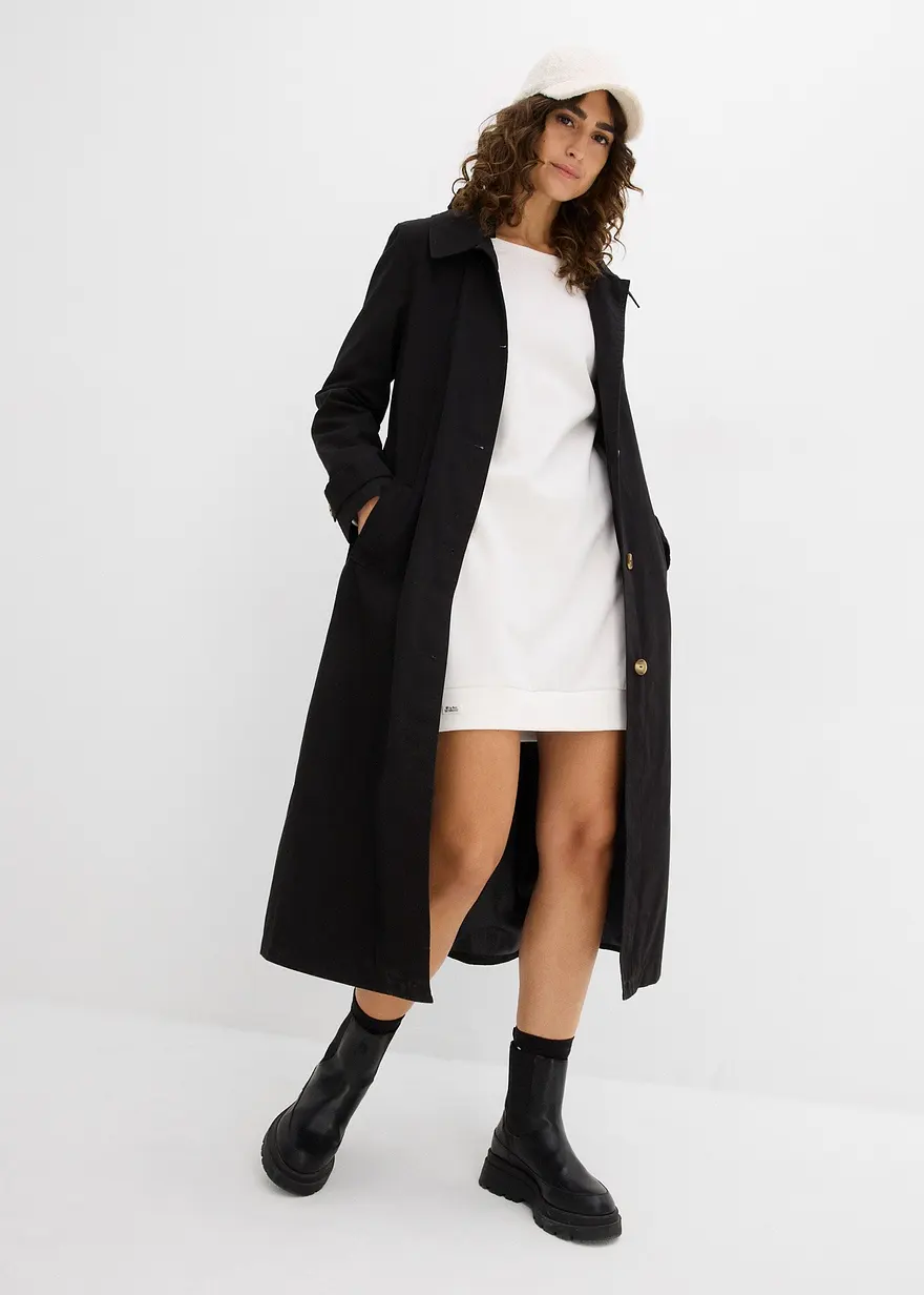 Bonprix Lässiges Sweatkleid Mit Rippbund - Weiß - Damen