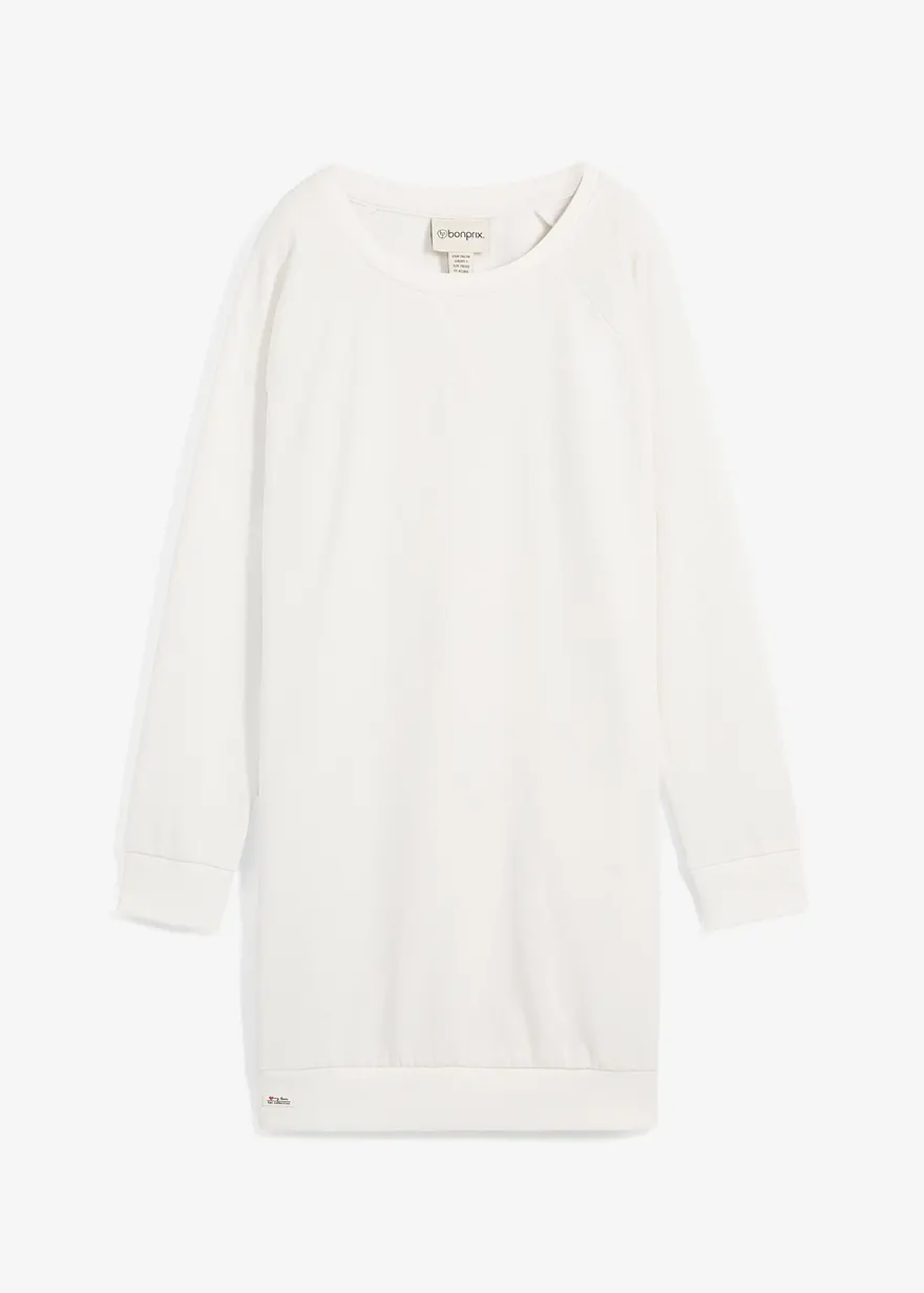 bonprix Lässiges Sweatkleid mit Rippbund - weiß - Damen
