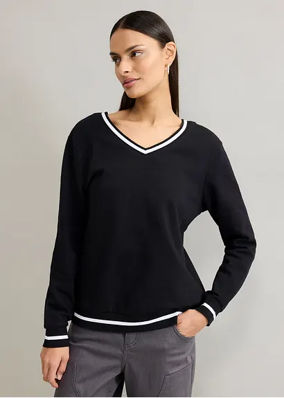 Bonprix Lässiges Sweatshirt Aus Reiner Bio-Baumwolle Mit Tiefem V-Ausschnitt