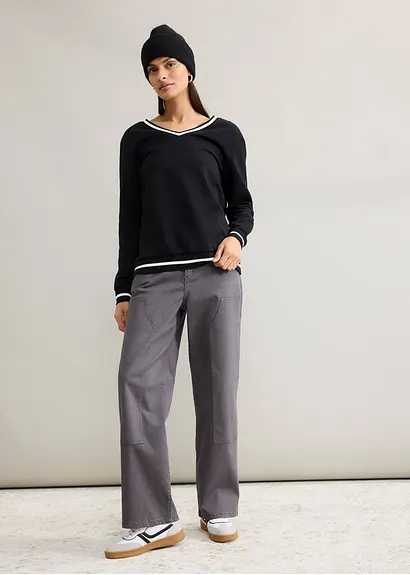 Bonprix Lässiges Sweatshirt Aus Reiner Bio-Baumwolle Mit Tiefem V-Ausschnitt