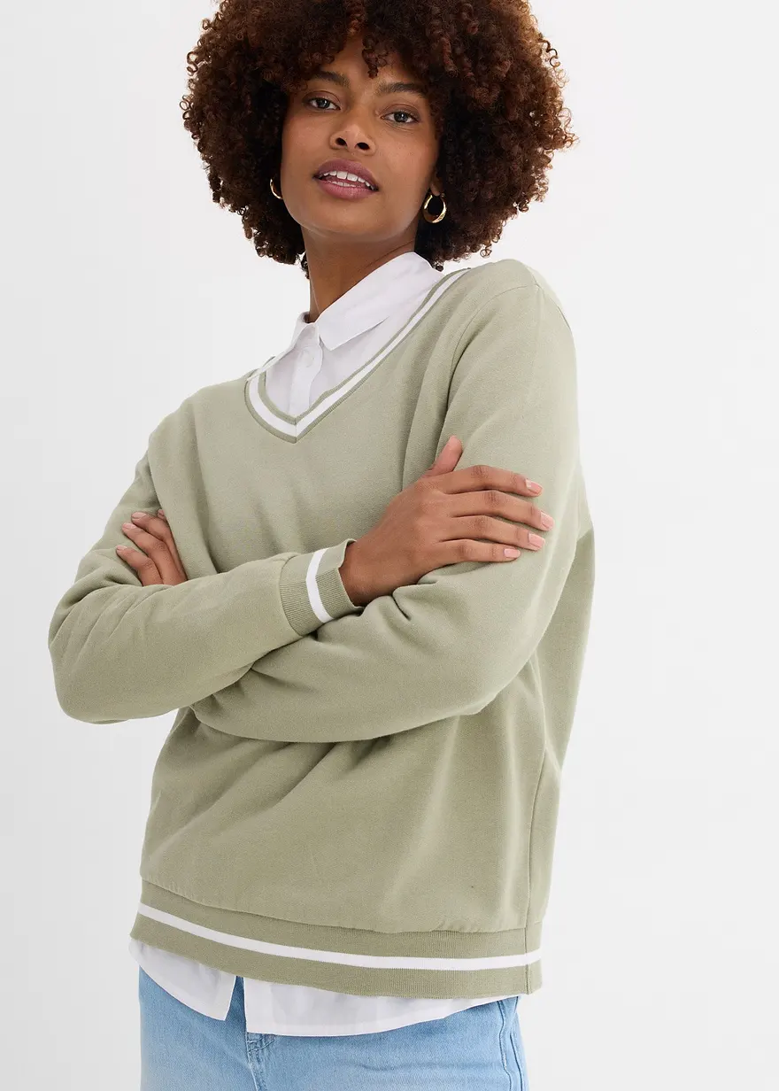 Bonprix Lässiges Sweatshirt Aus Reiner Bio-Baumwolle Mit Tiefem V-Ausschnitt