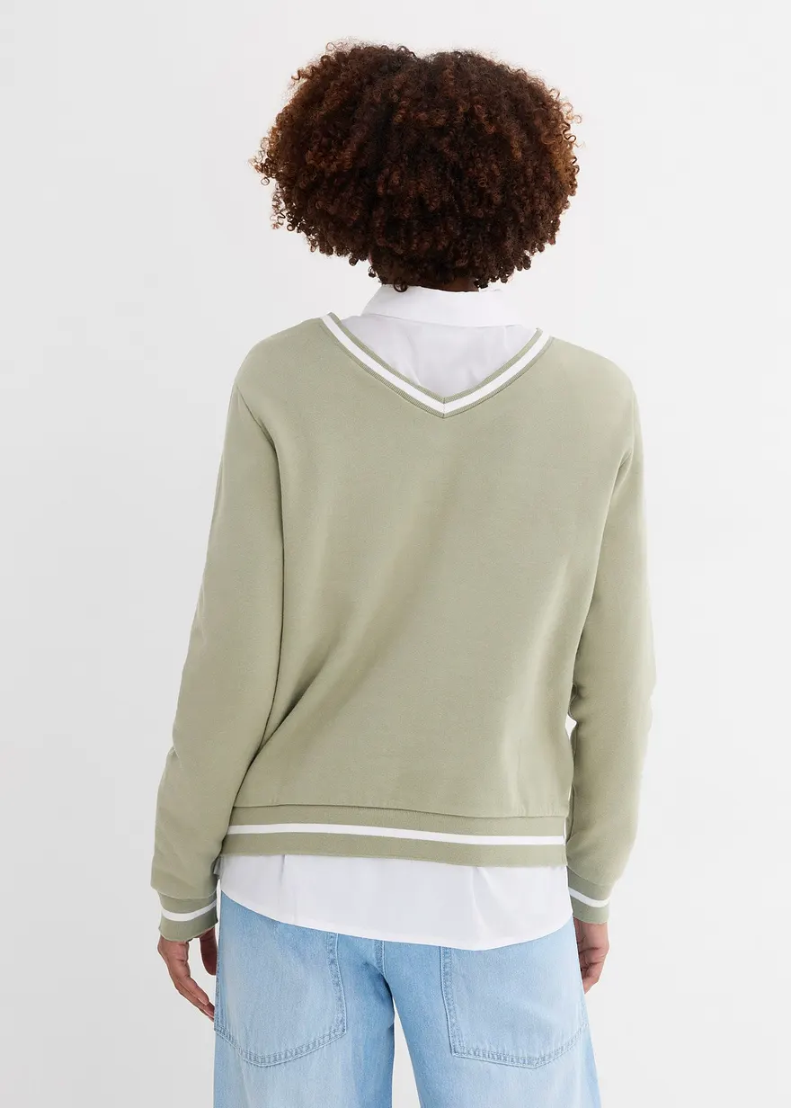 Bonprix Lässiges Sweatshirt Aus Reiner Bio-Baumwolle Mit Tiefem V-Ausschnitt