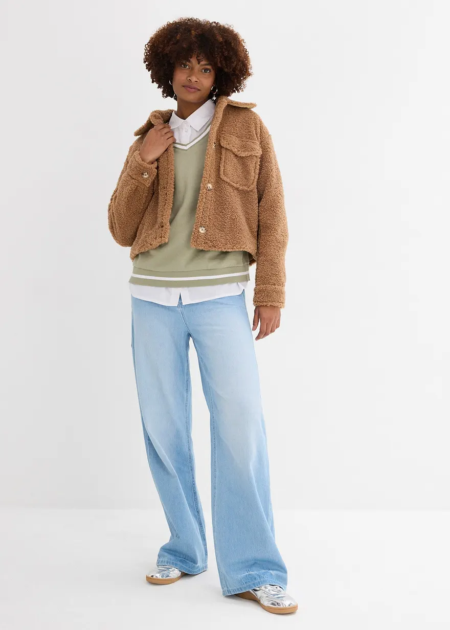 Bonprix Lässiges Sweatshirt Aus Reiner Bio-Baumwolle Mit Tiefem V-Ausschnitt