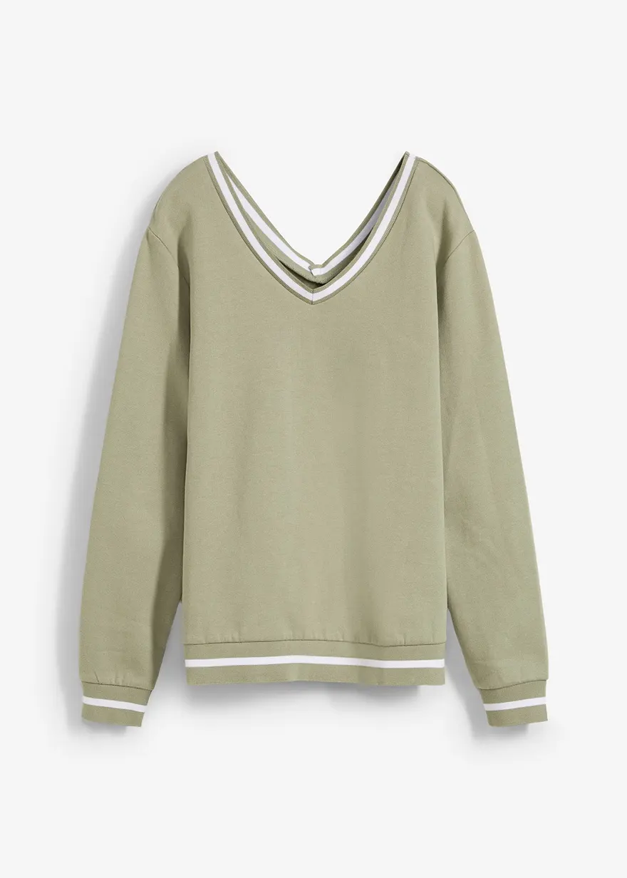 bonprix Lässiges Sweatshirt aus reiner Bio-Baumwolle mit tiefem V-Ausschnitt